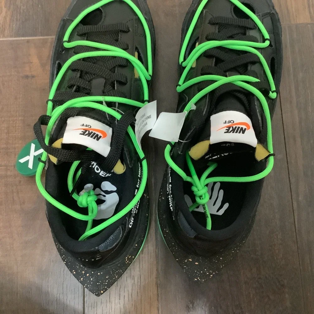 Nike Off-White Blazer Low Black Electro Green Size 7.5 DH7863-001 Mens Sneakers
